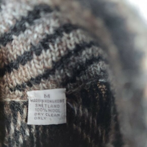 Womens Cardigan Sweater Shetland Wool Balloon Sleeve Medium Gray Mixed Print - Picture 5 of 9